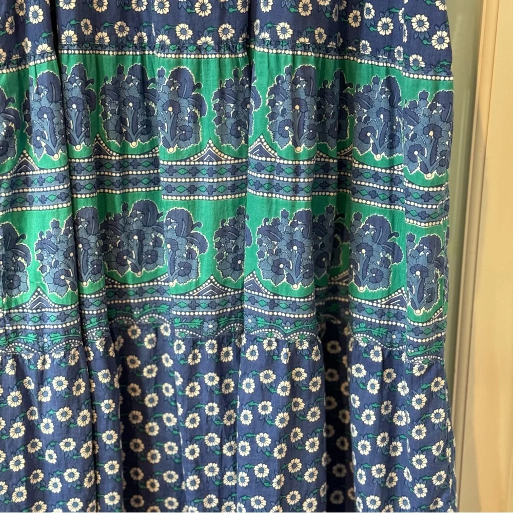 La Cera 100% Cotton Floral Print Sleeveless Midi Dress Blue and Green Size XLP